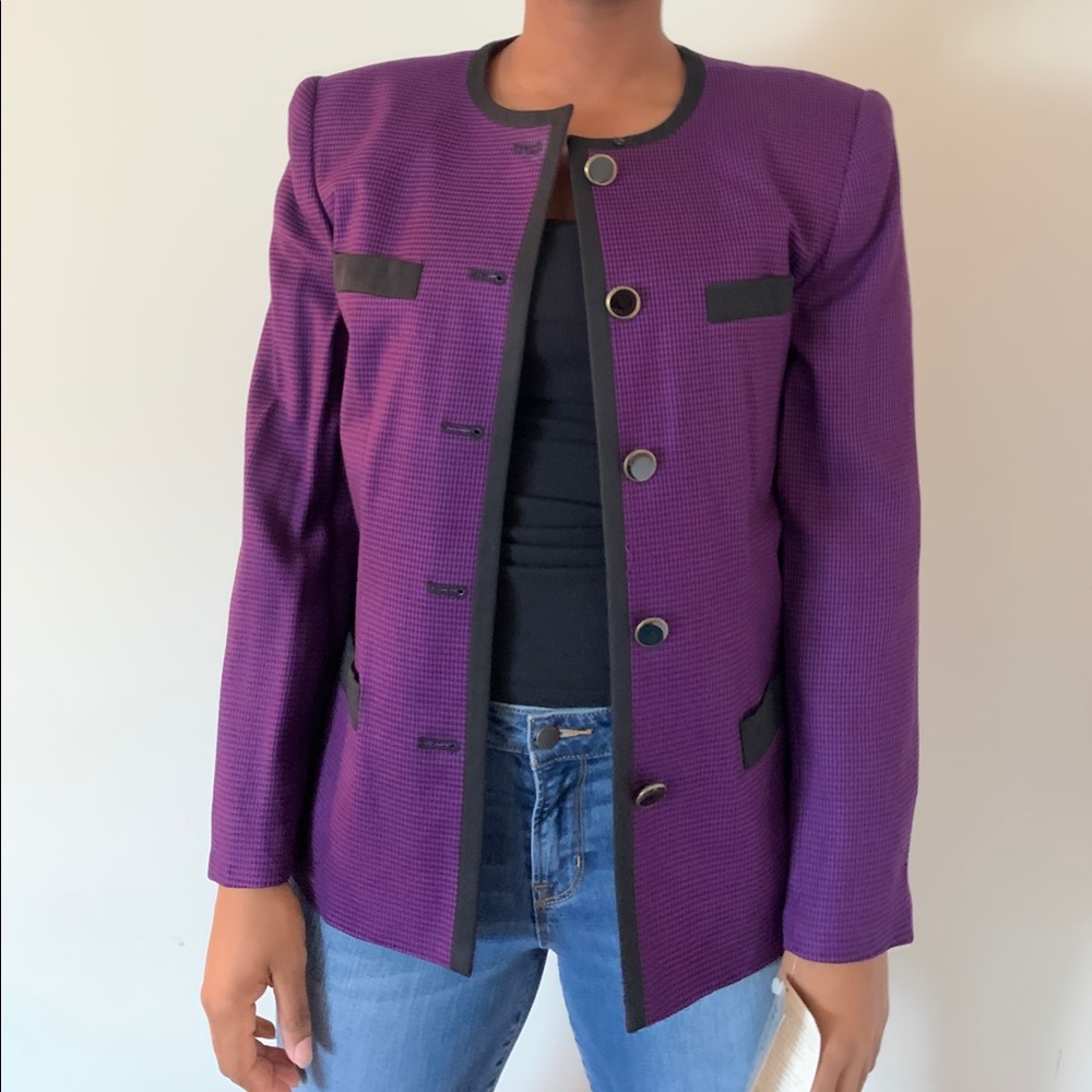 Purple and Black Hounds Tooth Business Suit